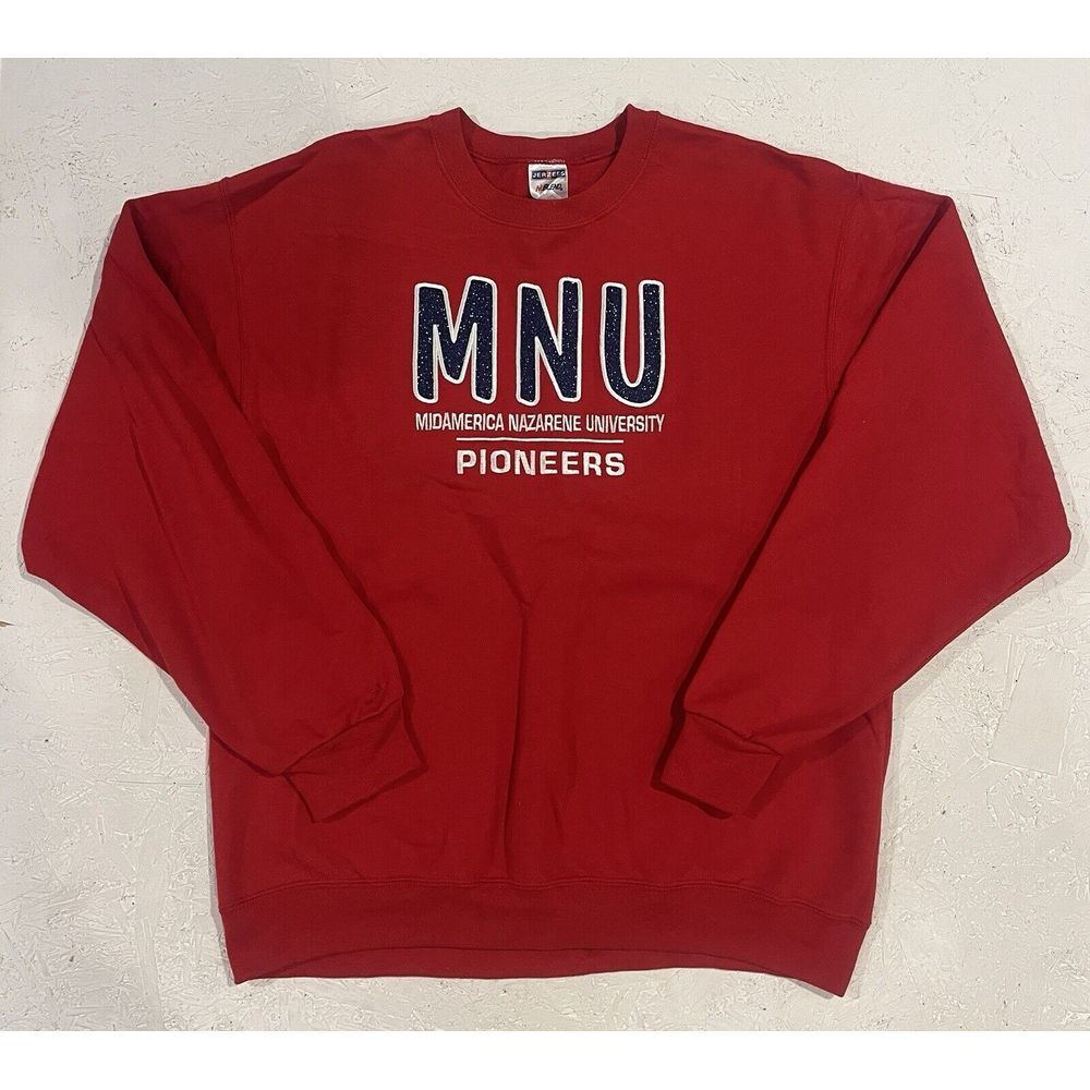Vintage MidAmerica Nazarene Pioneer Sweatshirt Size L Red Crewneck‎ Embroidered